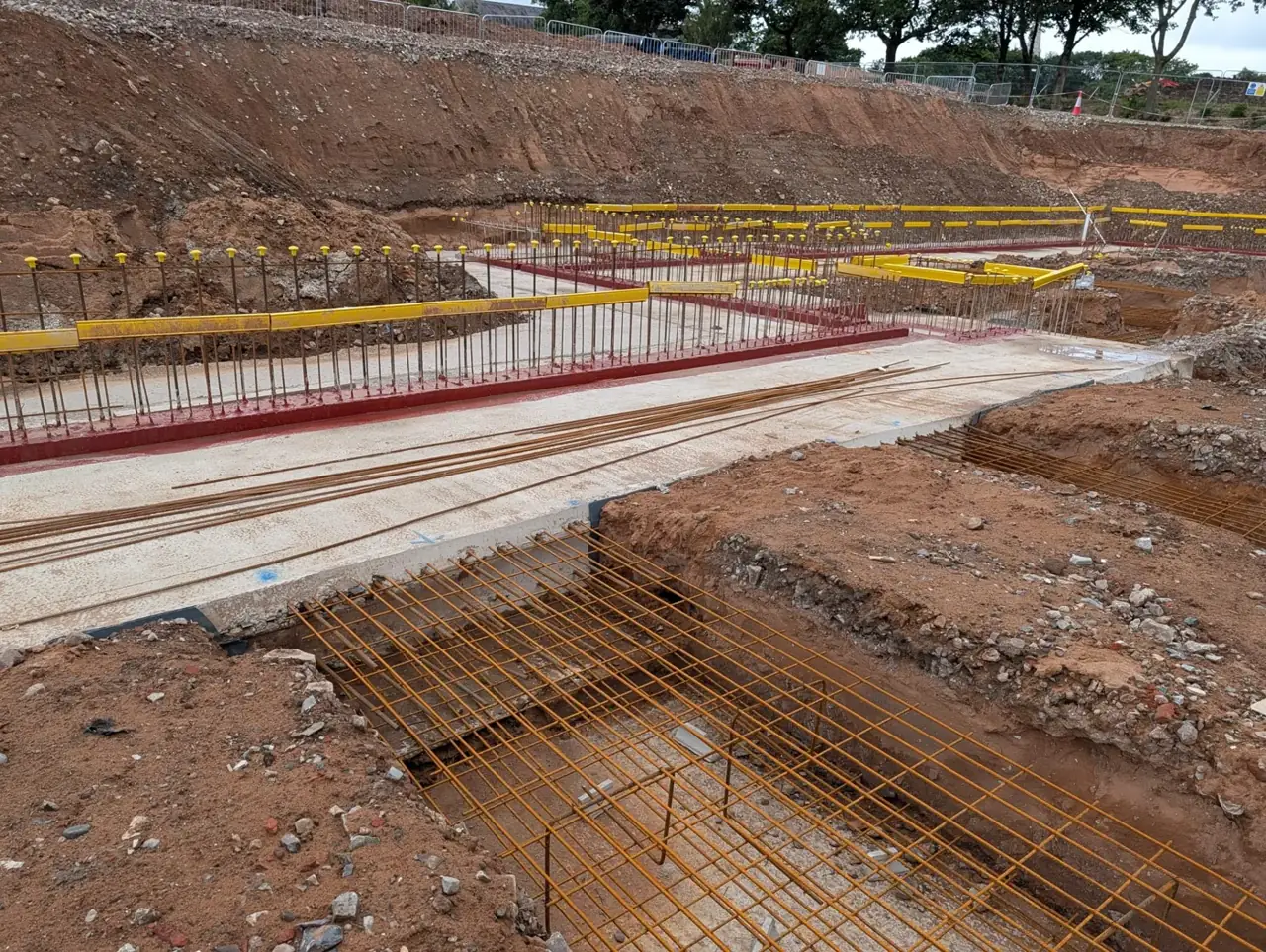 Groundworks and reinforcement on a construction site in the North West